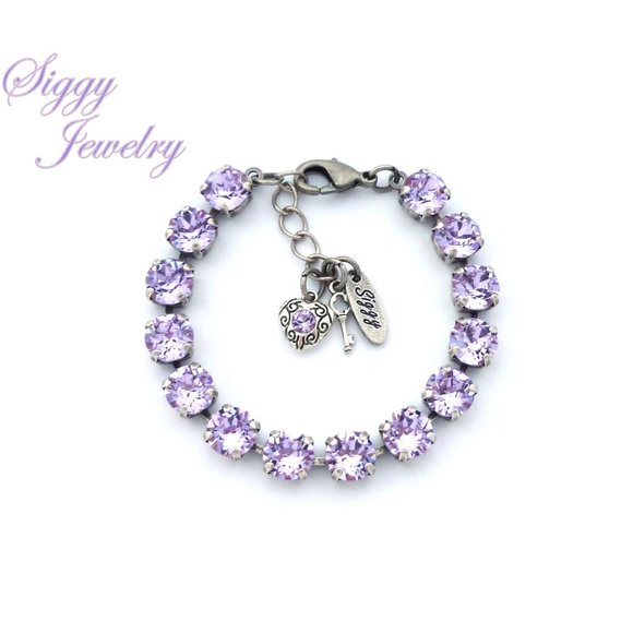 Siggy Jewelry Jewelry - Swarovski 8mm Violet Tennis Bracelet With Charms